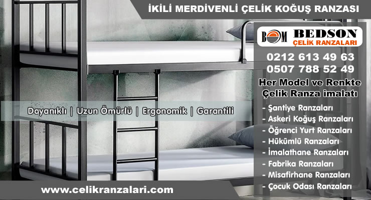 Askeri Koğuş Çelik Ranza İki Katlı Merdivenli